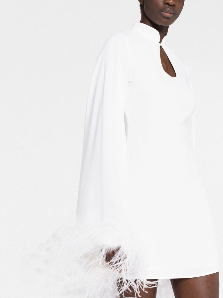 White Genevieve Feather-trim Dress