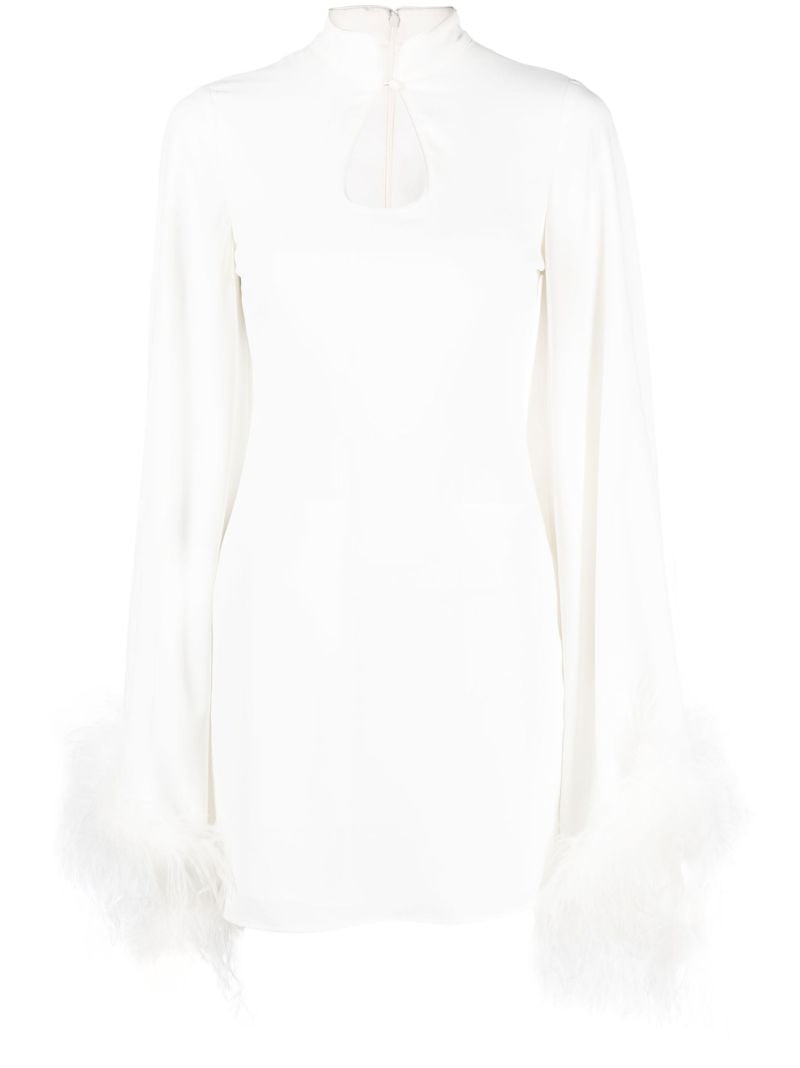 White Genevieve Feather-trim Dress