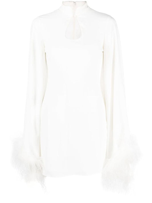 White Genevieve Feather-trim Dress