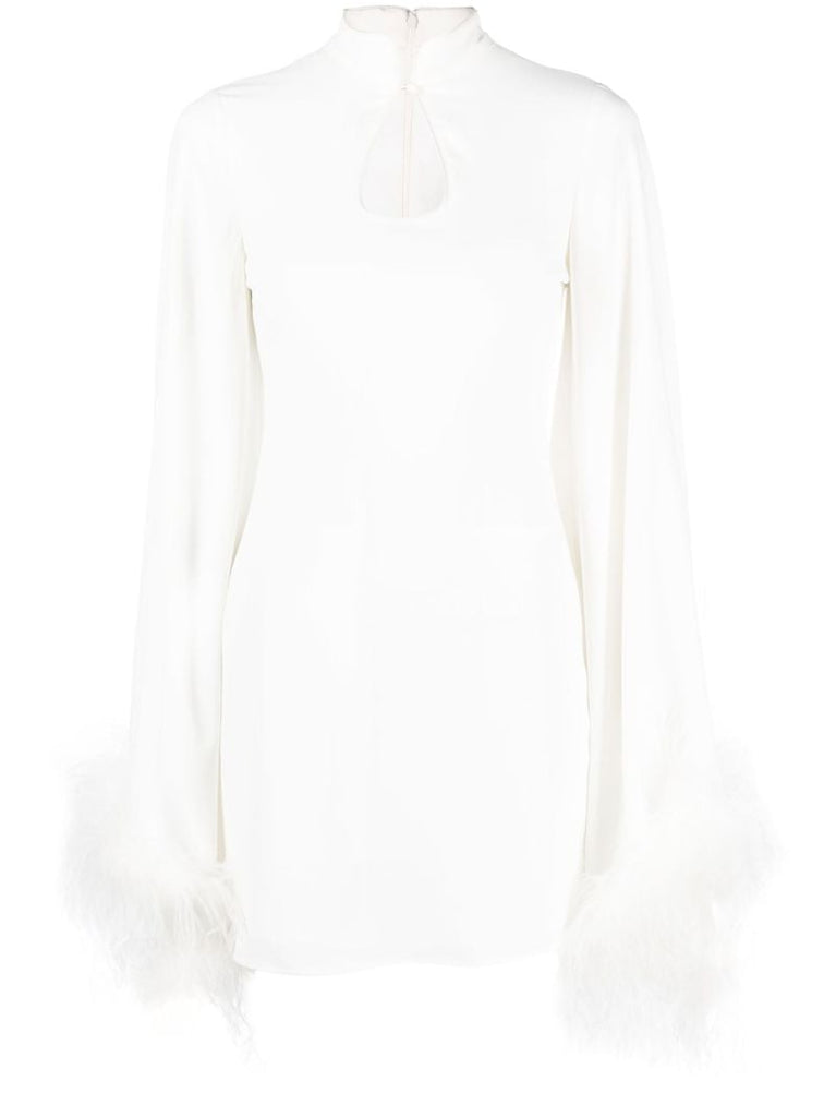 White Genevieve Feather-trim Dress