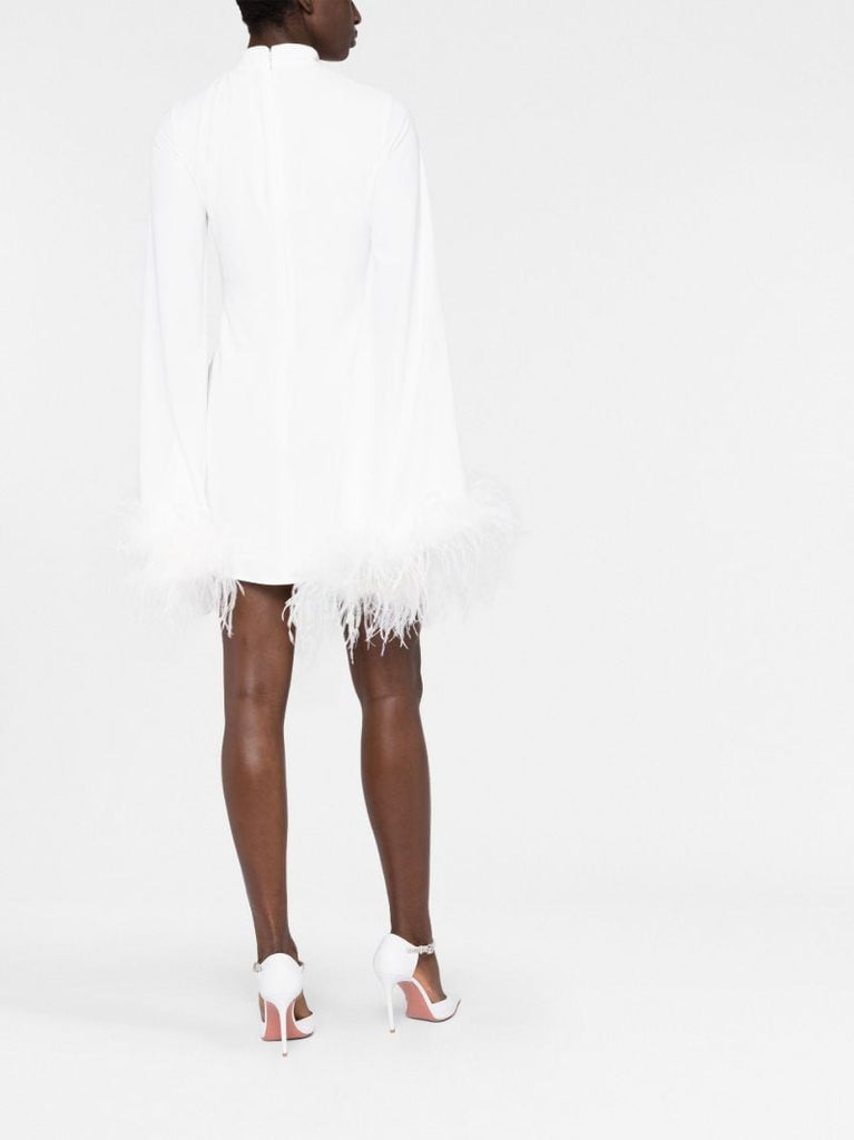 White Genevieve Feather-trim Dress