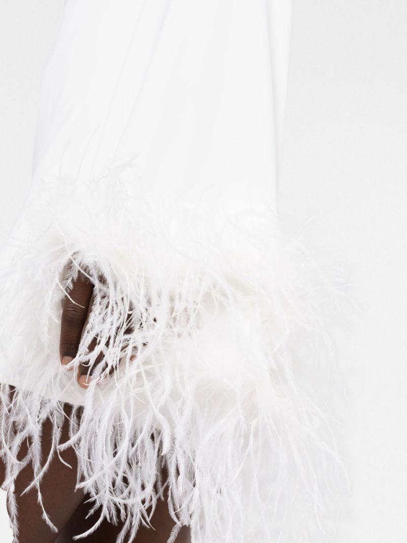 White Genevieve Feather-trim Dress