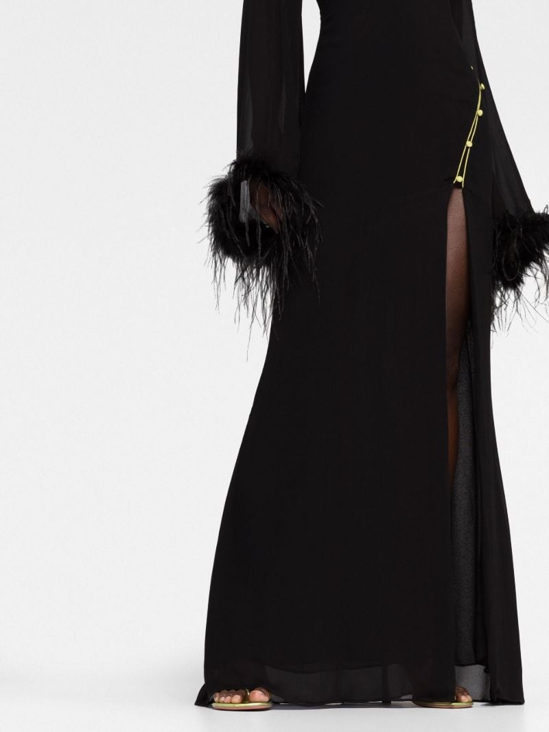 Black Lisa Marie Feather Trim Maxi Dress