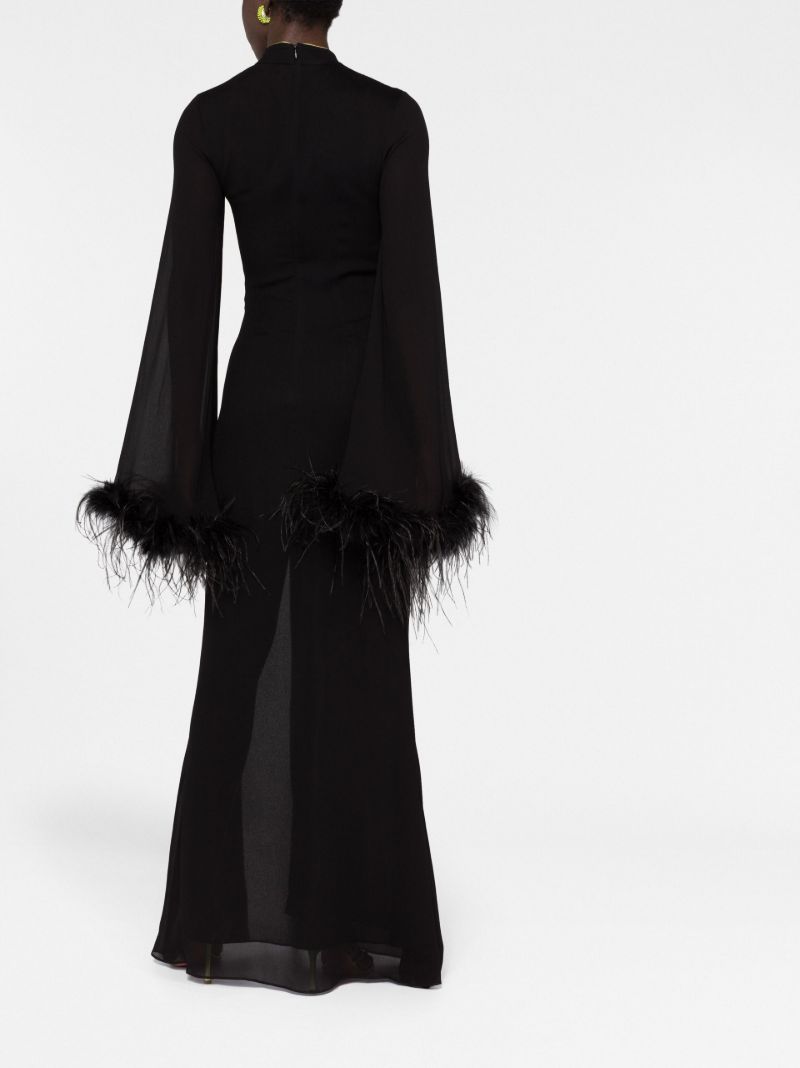 Black Lisa Marie Feather Trim Maxi Dress