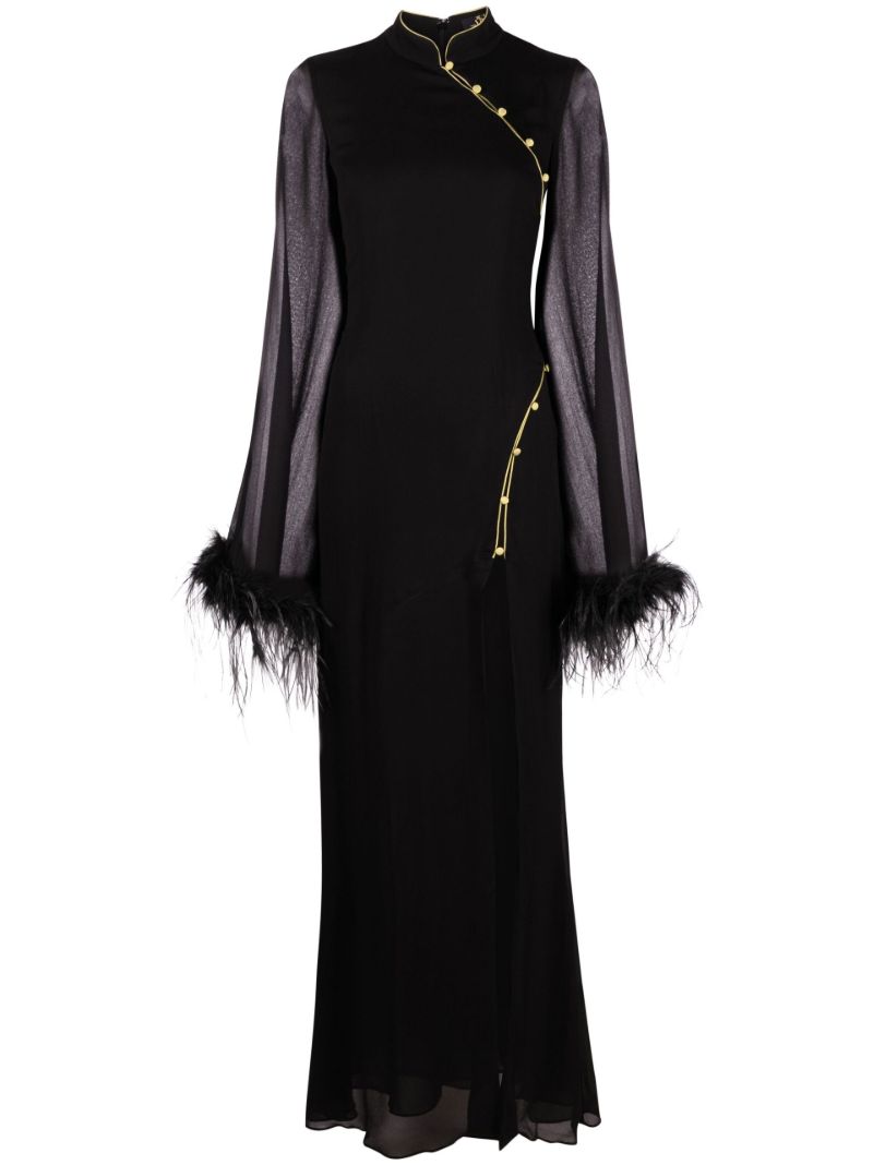 Black Lisa Marie Feather Trim Maxi Dress