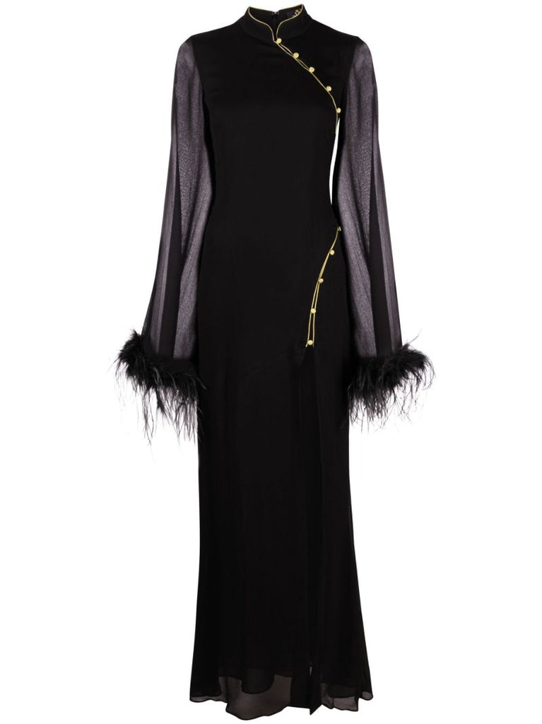 Black Lisa Marie Feather Trim Maxi Dress