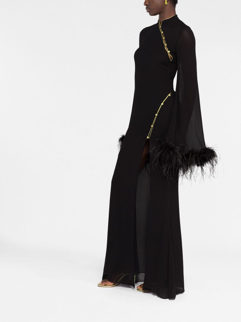 Black Lisa Marie Feather Trim Maxi Dress