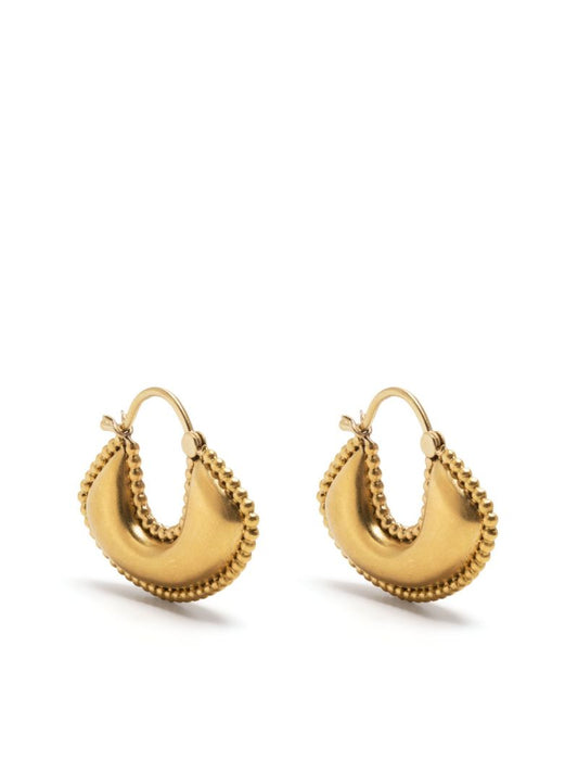 22k Yellow Gold Granulated Boat Large Hoop Earrings