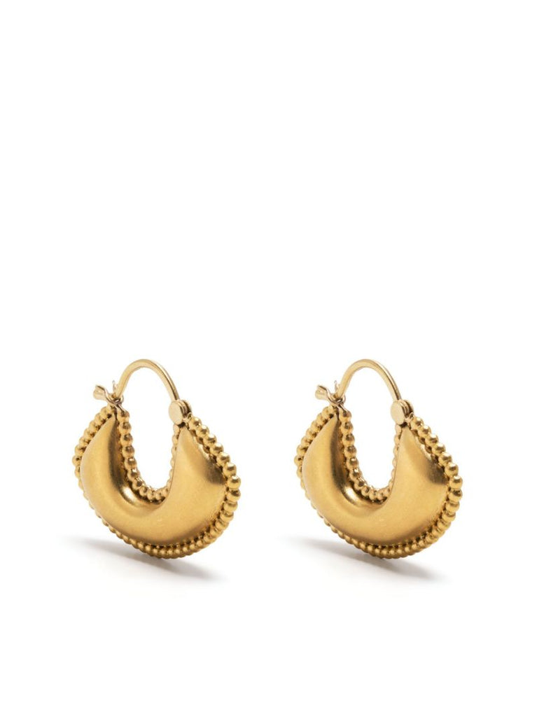22k Yellow Gold Granulated Boat Large Hoop Earrings