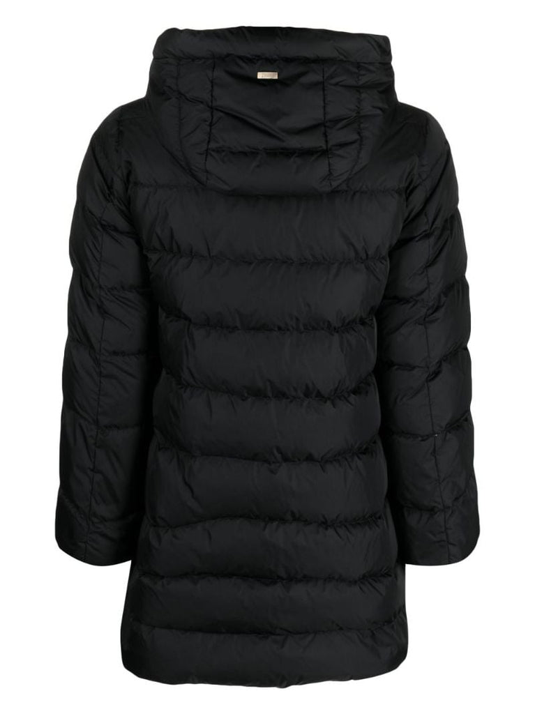 Black Zip-up Quilted Hooded Coat