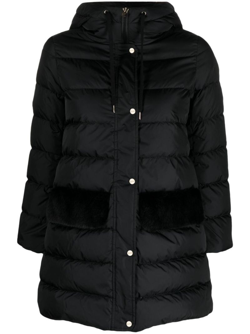 Black Zip-up Quilted Hooded Coat