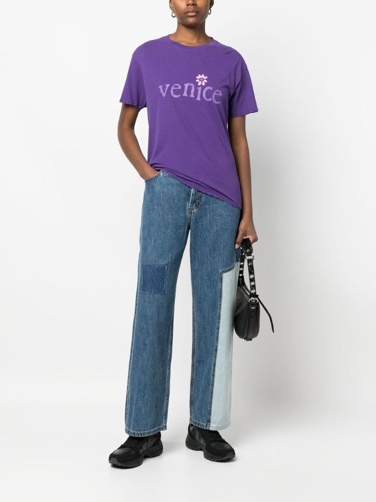 Purple Slogan Print Cotton T-shirt