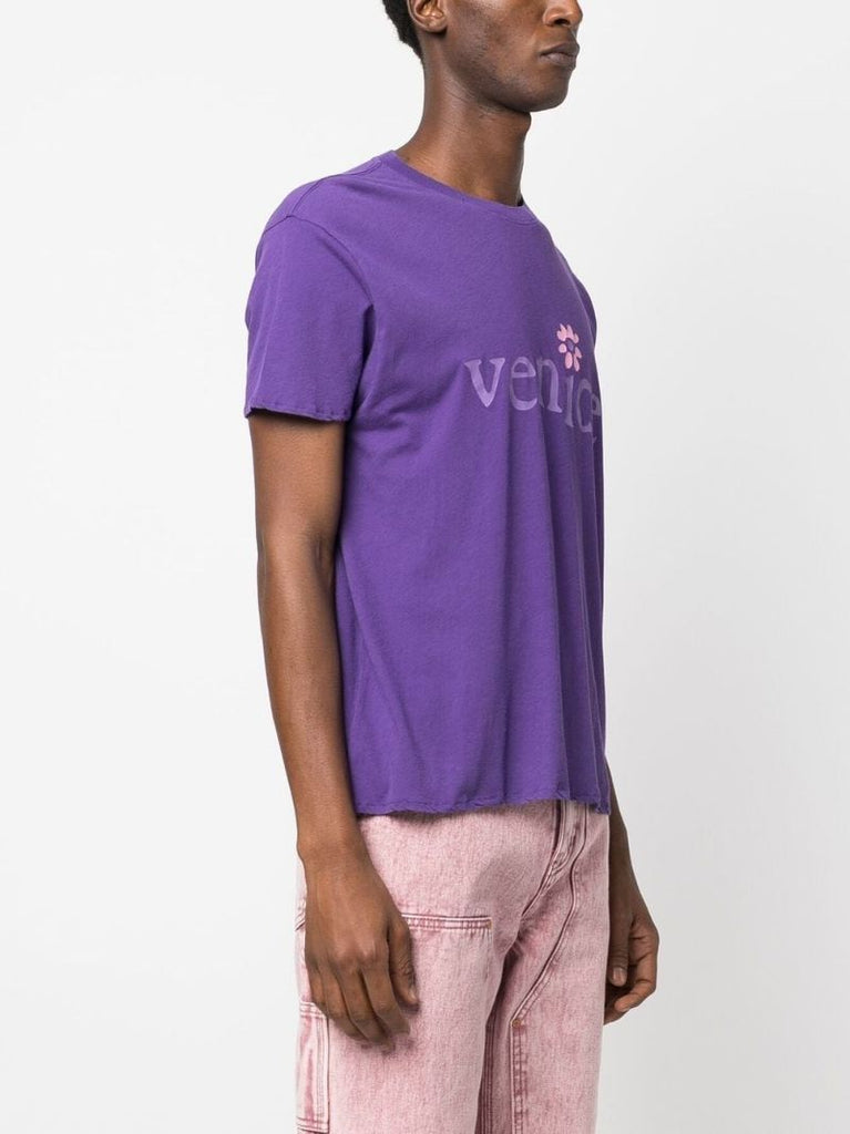 Purple Slogan Print Cotton T-shirt