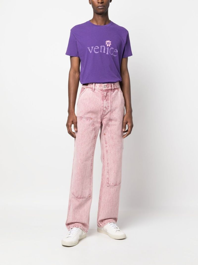 Purple Slogan Print Cotton T-shirt