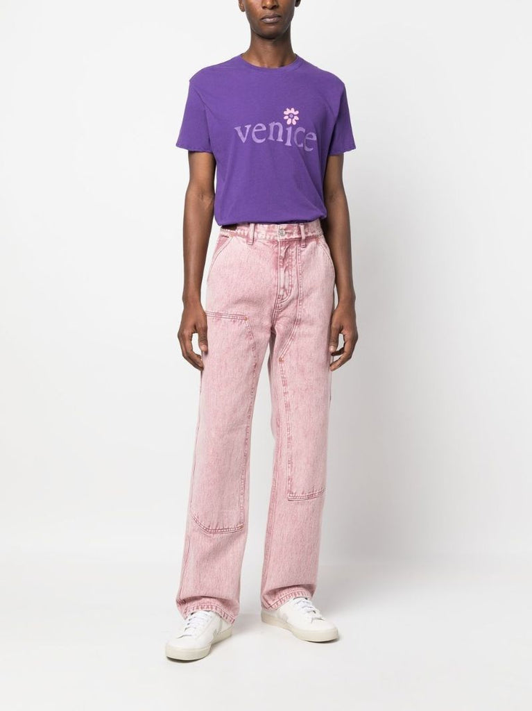Purple Slogan Print Cotton T-shirt