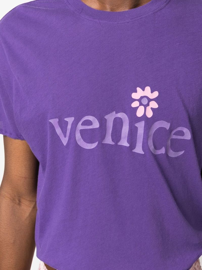 Purple Slogan Print Cotton T-shirt