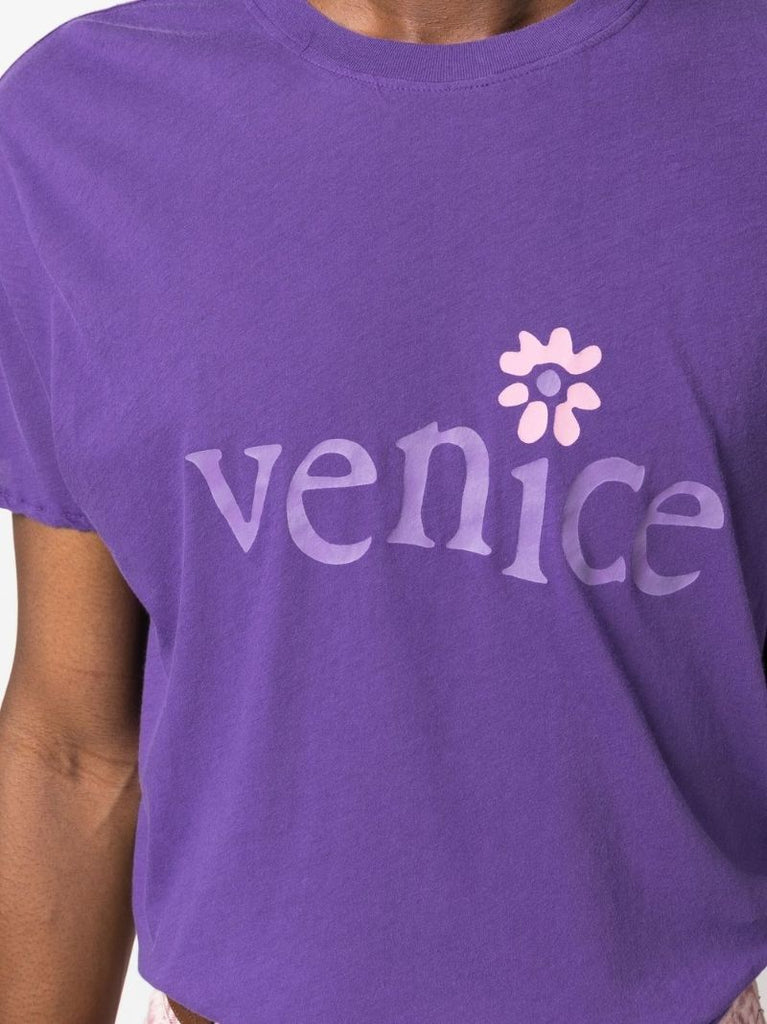 Purple Slogan Print Cotton T-shirt