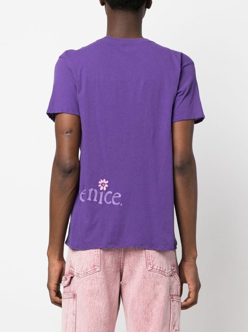 Purple Slogan Print Cotton T-shirt