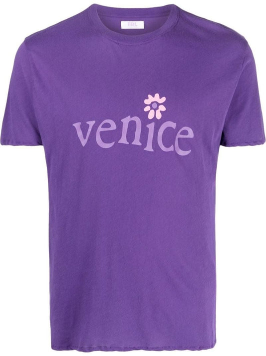 Purple Slogan Print Cotton T-shirt