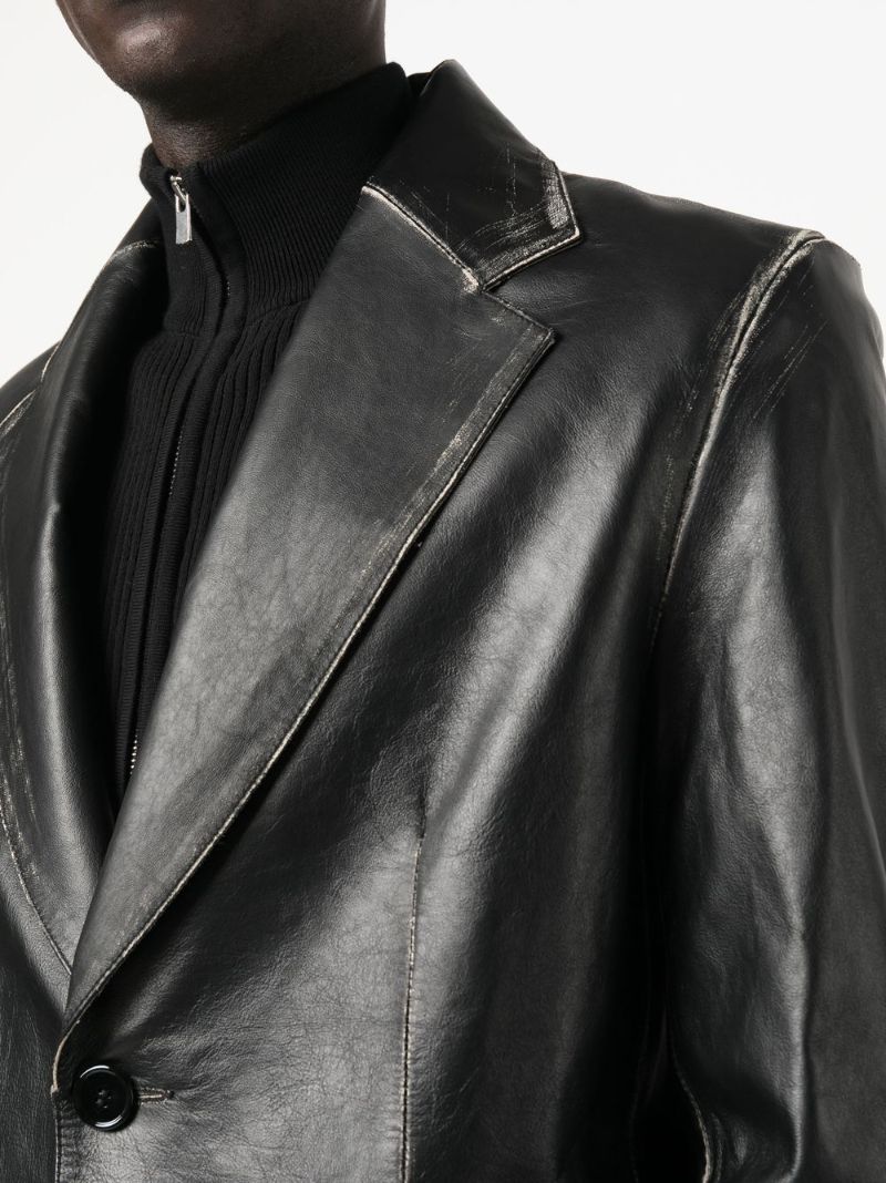 Black Single-breasted Leather Blazer