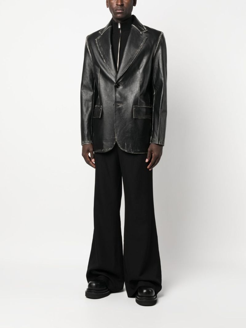 Black Single-breasted Leather Blazer