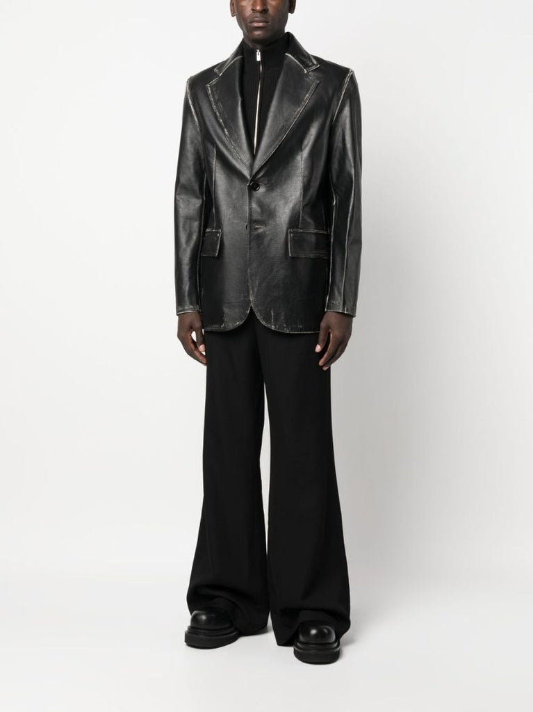 Black Single-breasted Leather Blazer