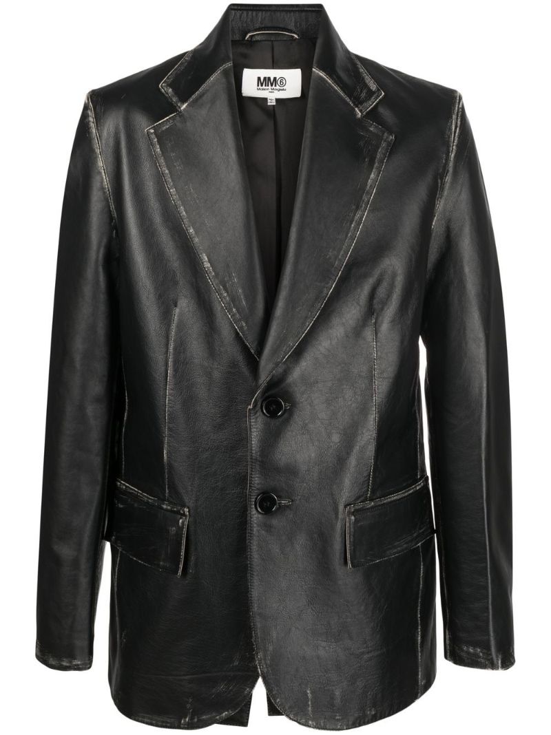 Black Single-breasted Leather Blazer