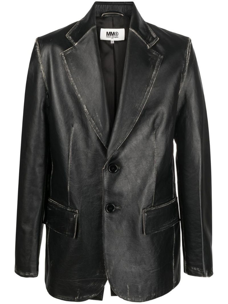 Black Single-breasted Leather Blazer