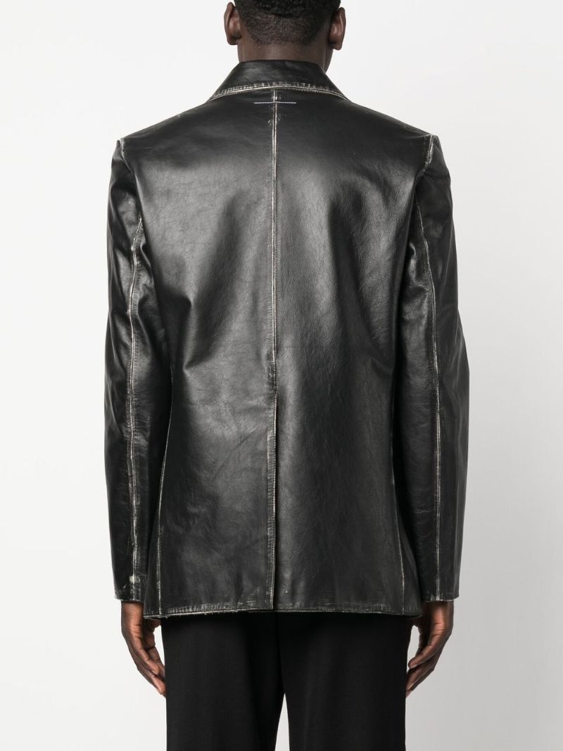 Black Single-breasted Leather Blazer