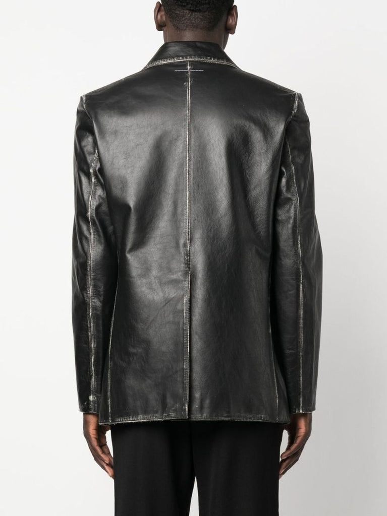 Black Single-breasted Leather Blazer