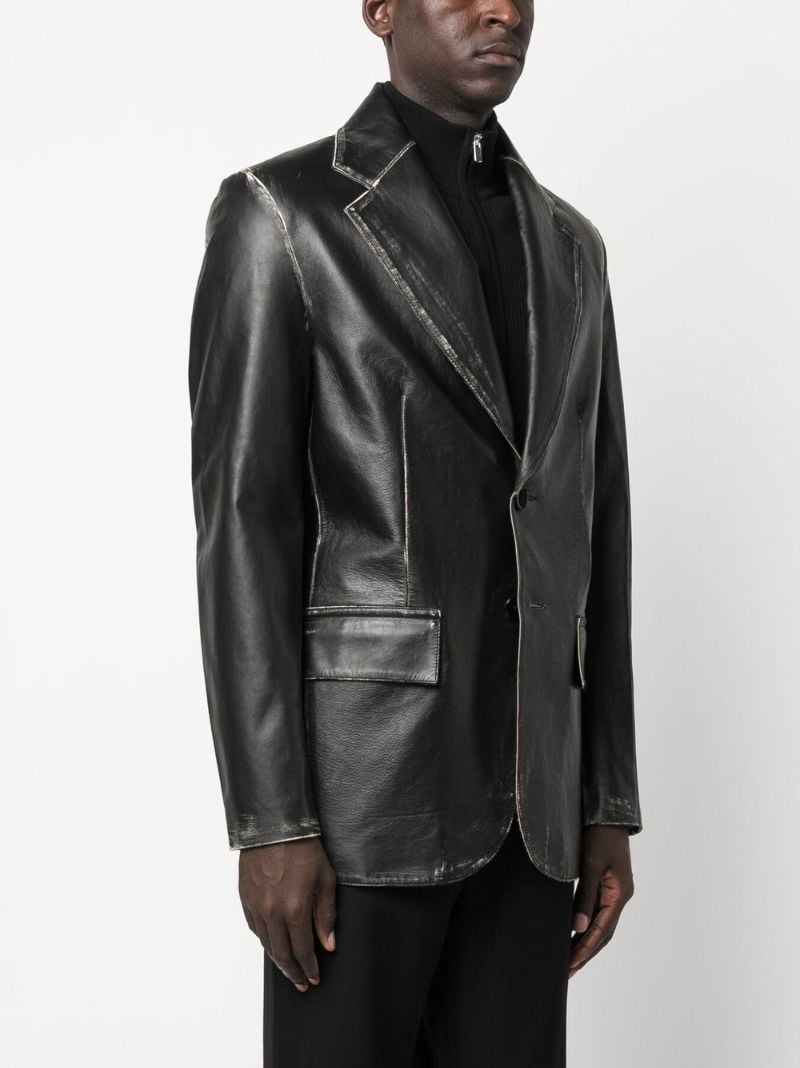 Black Single-breasted Leather Blazer