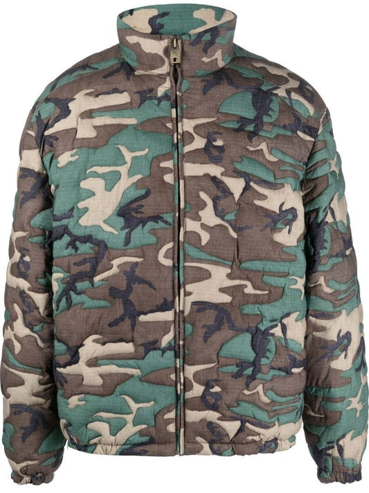 Green Embroidered Camouflage Padded Jacket