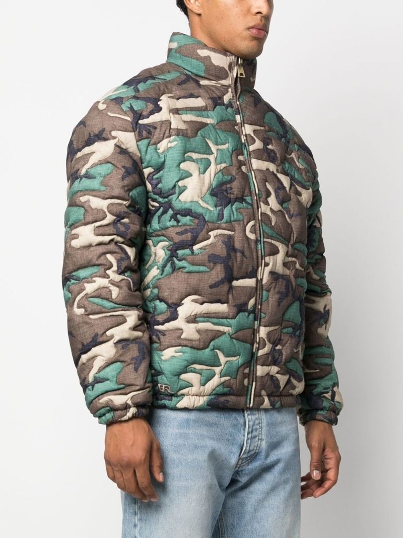 Green Embroidered Camouflage Padded Jacket