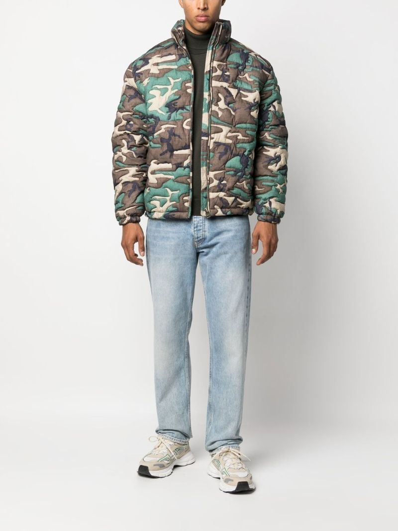 Green Embroidered Camouflage Padded Jacket