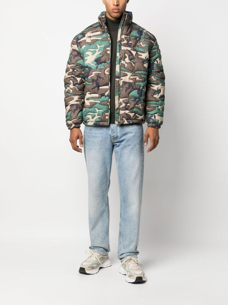 Green Embroidered Camouflage Padded Jacket