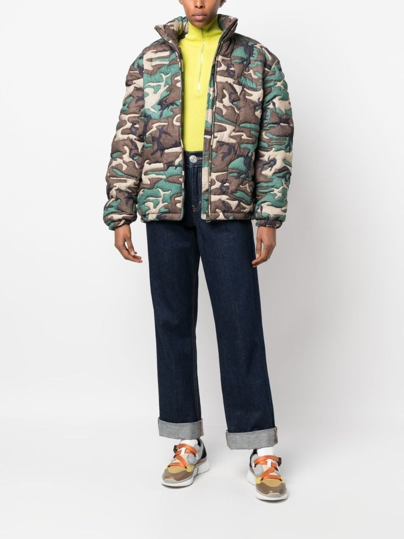 Green Embroidered Camouflage Padded Jacket