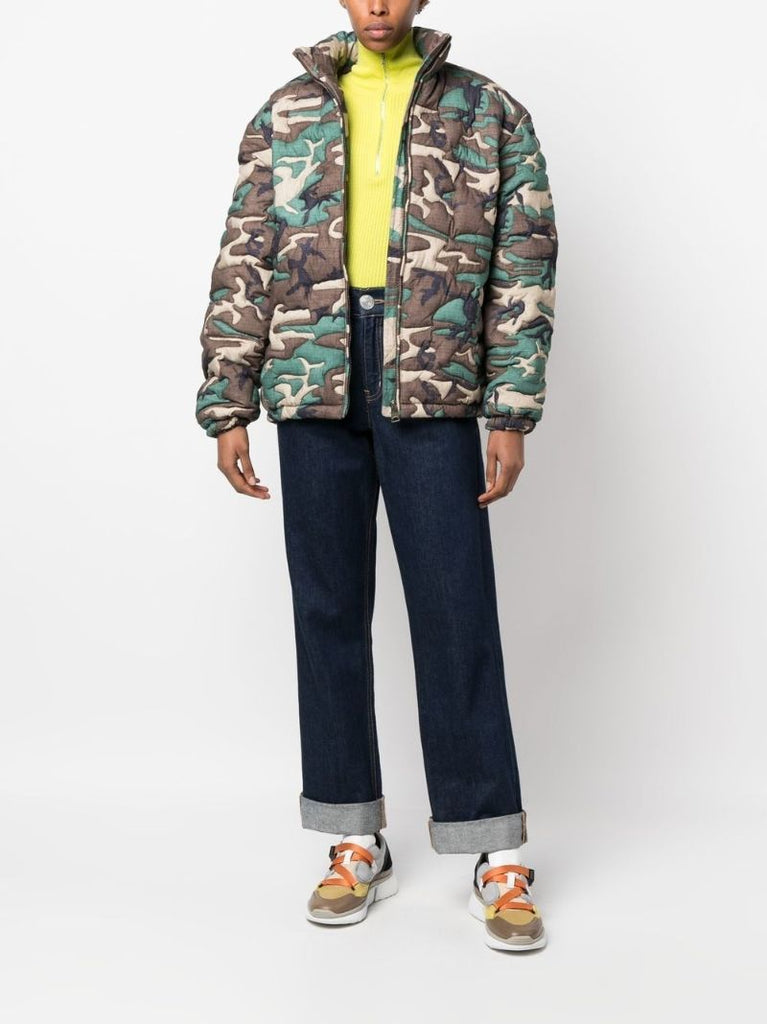 Green Embroidered Camouflage Padded Jacket