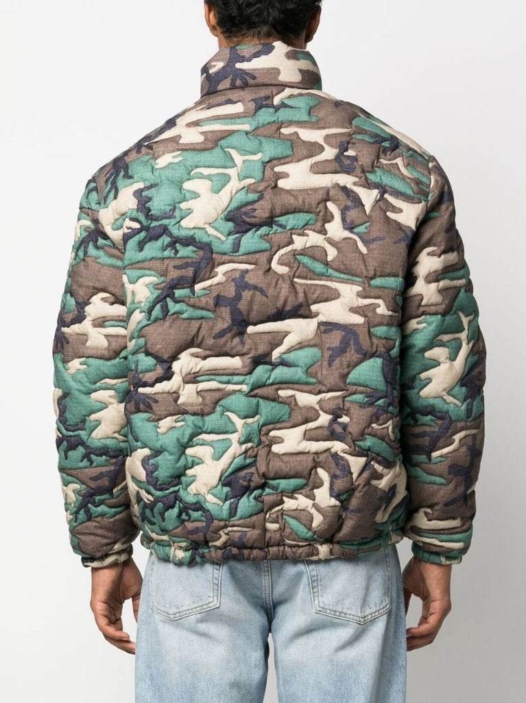 Green Embroidered Camouflage Padded Jacket