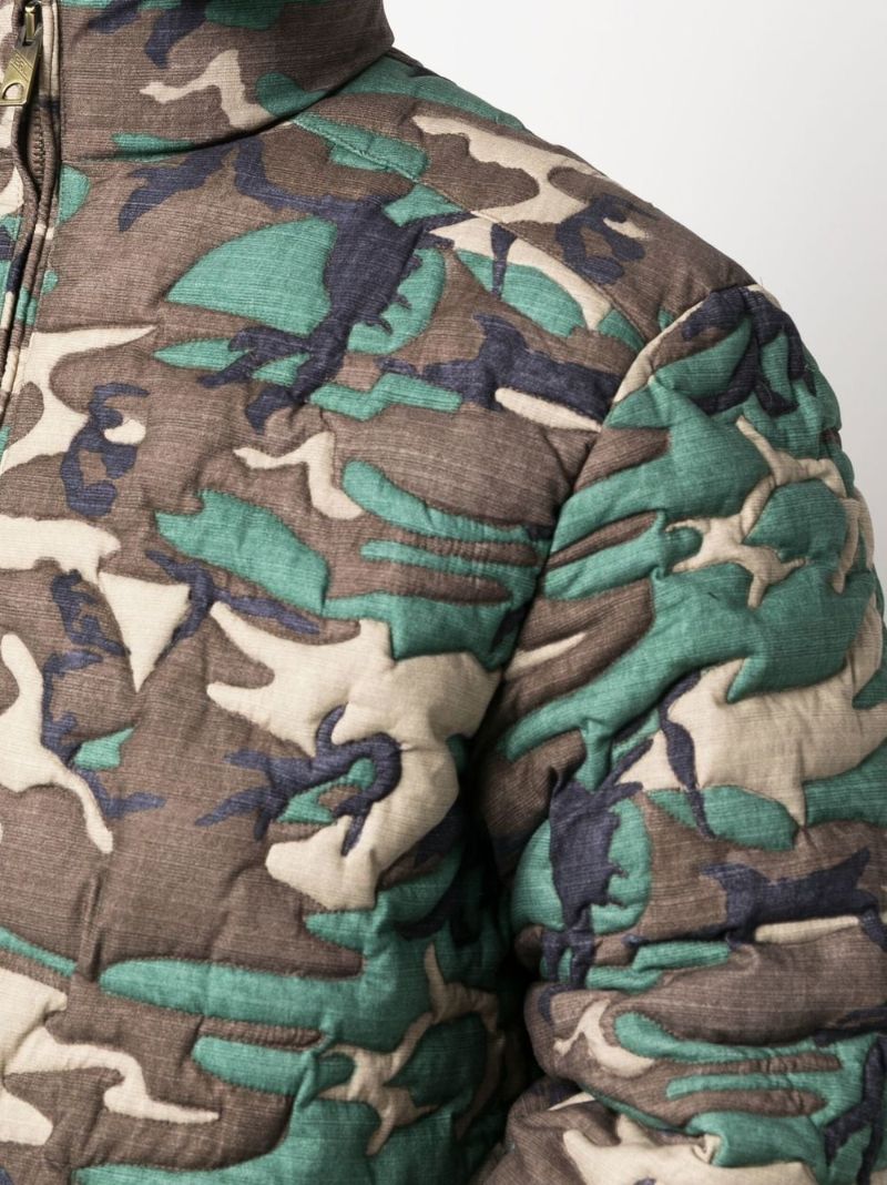 Green Embroidered Camouflage Padded Jacket