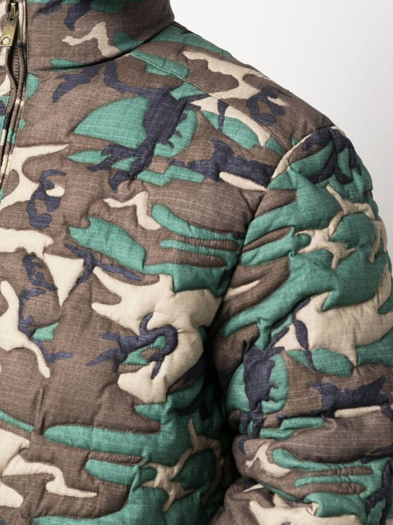 Green Embroidered Camouflage Padded Jacket