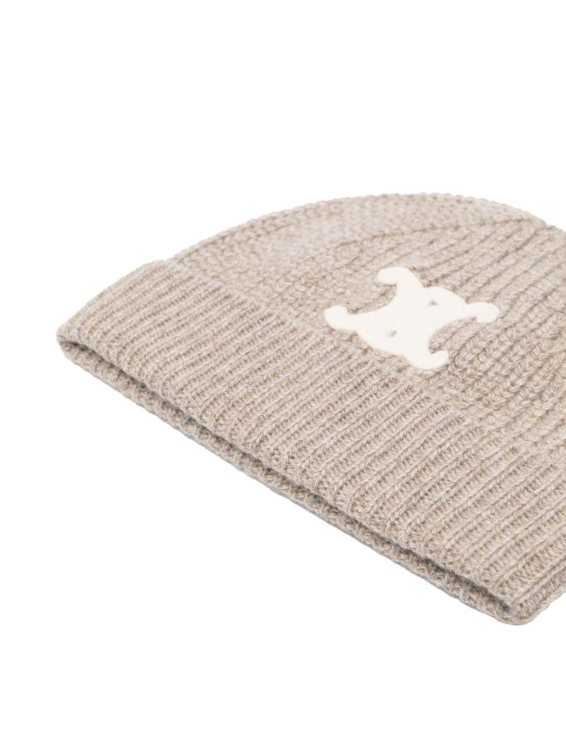 Neutral Triomphe Cashmere Beanie Hat