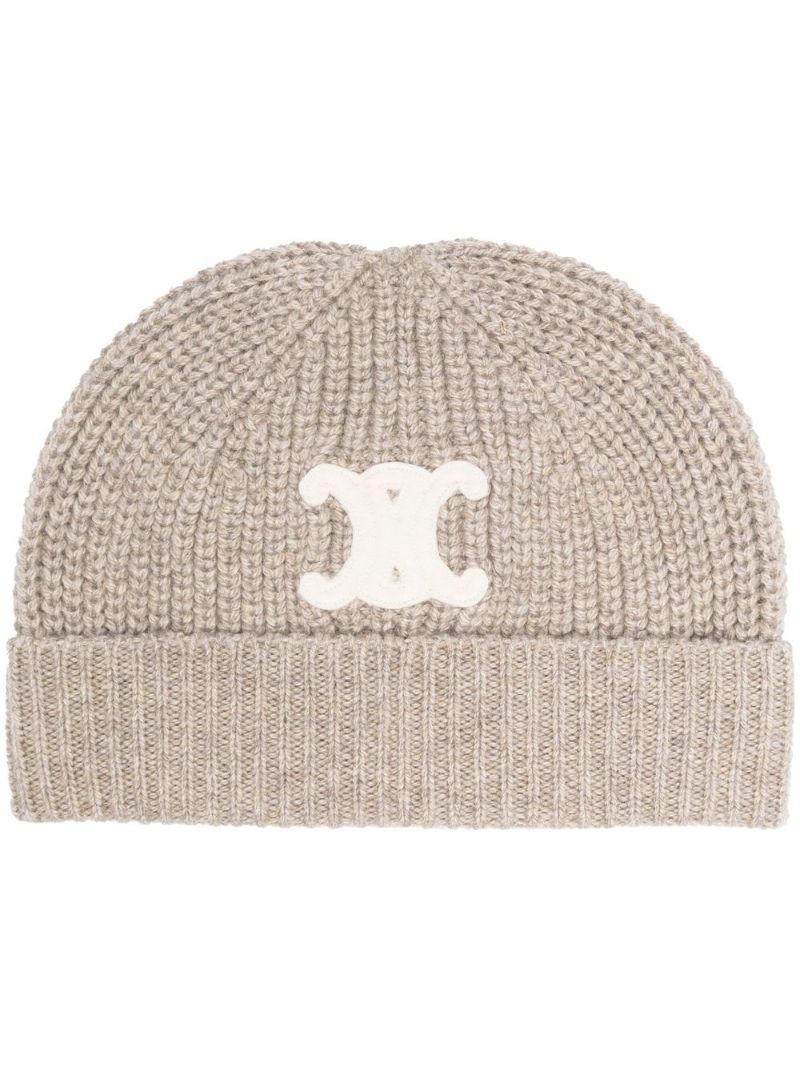 Neutral Triomphe Cashmere Beanie Hat