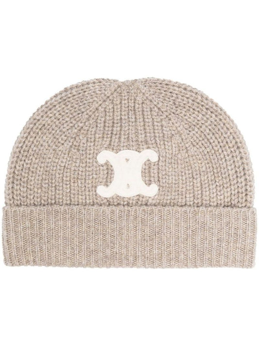 Neutral Triomphe Cashmere Beanie Hat