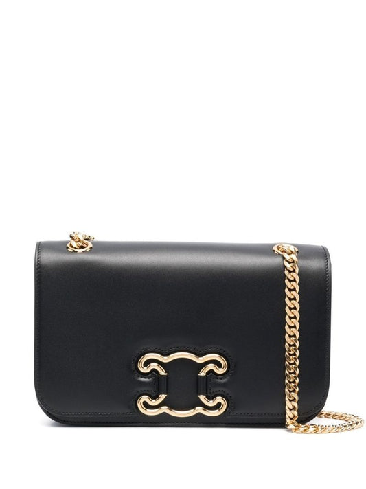 Black Triomphe Frame Medium Leather Cross Body Bag