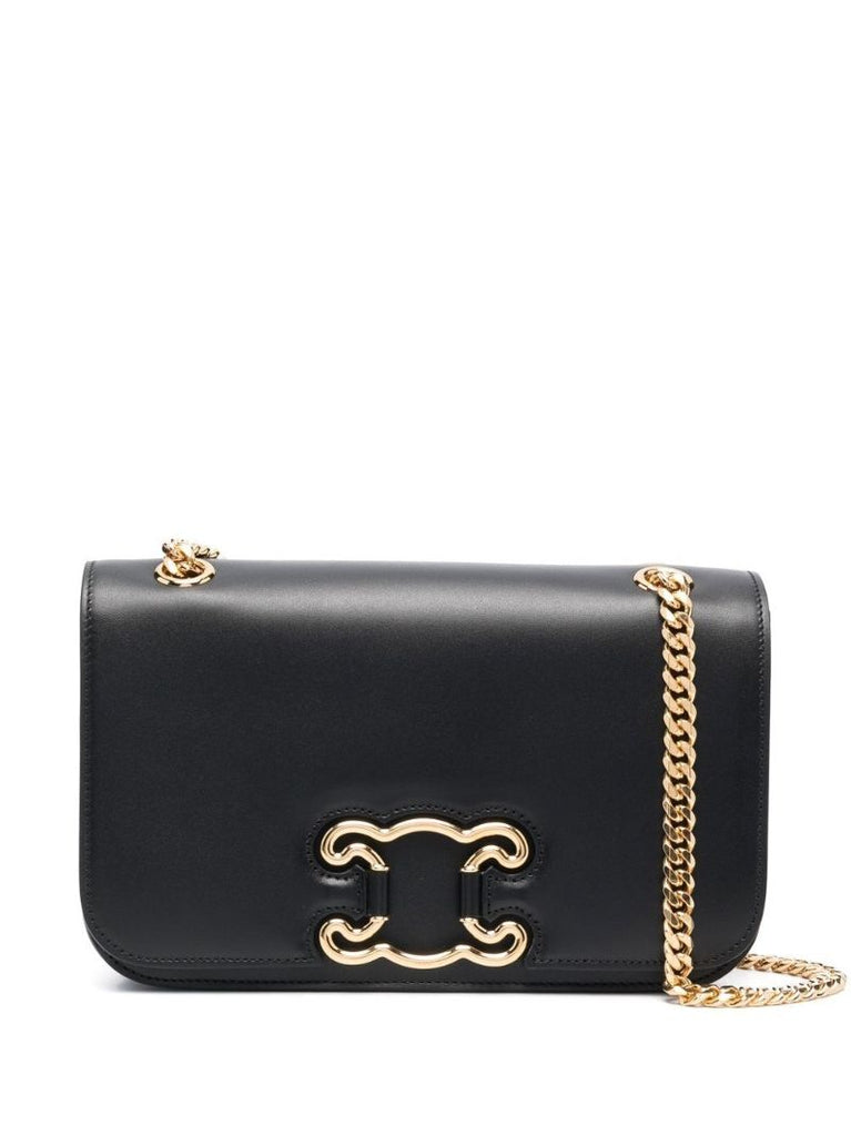 Black Triomphe Frame Medium Leather Cross Body Bag