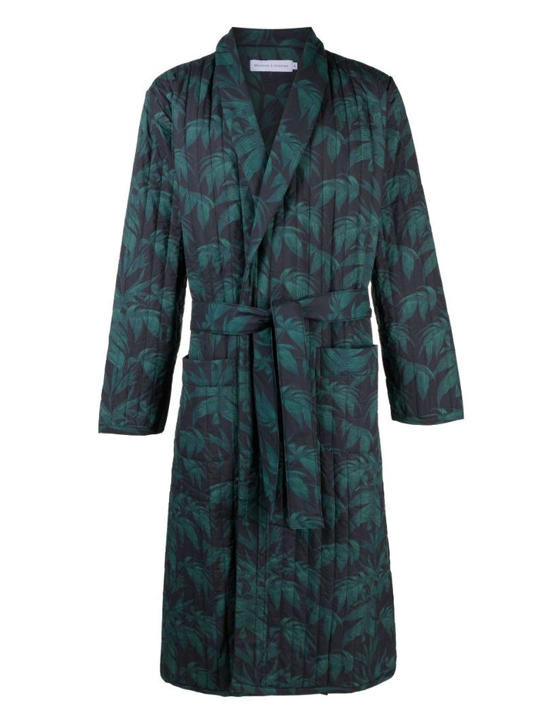 Green Byron Leafy Print Cotton Robe
