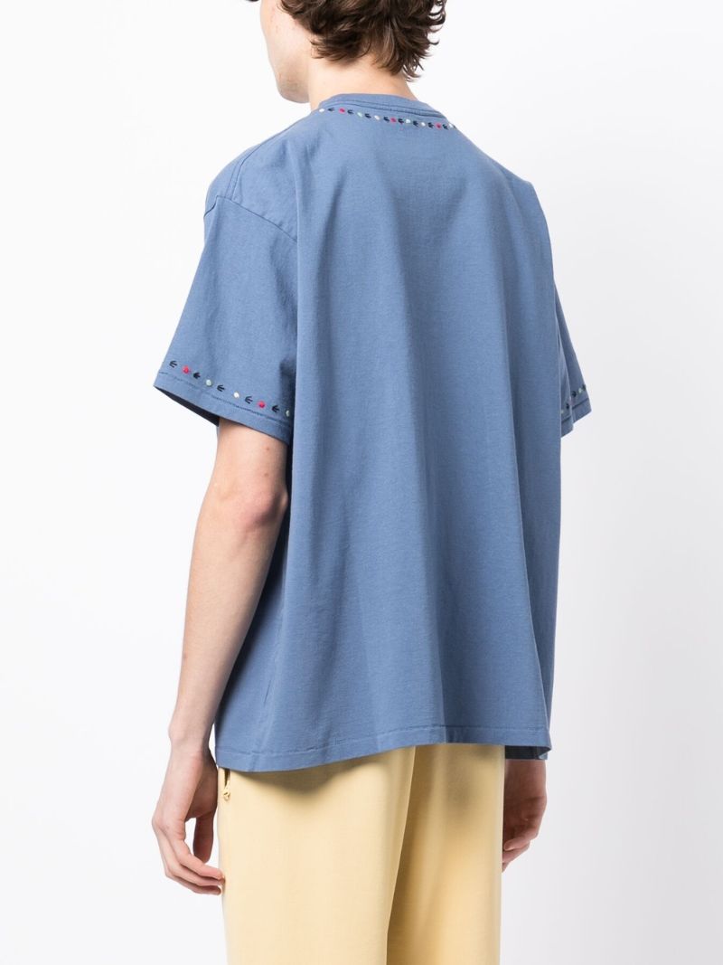 Blue Blooming Garland Embroidered T-shirt