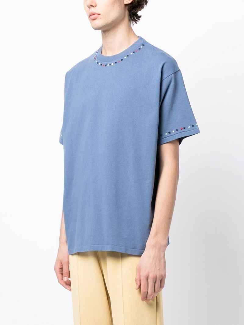 Blue Blooming Garland Embroidered T-shirt