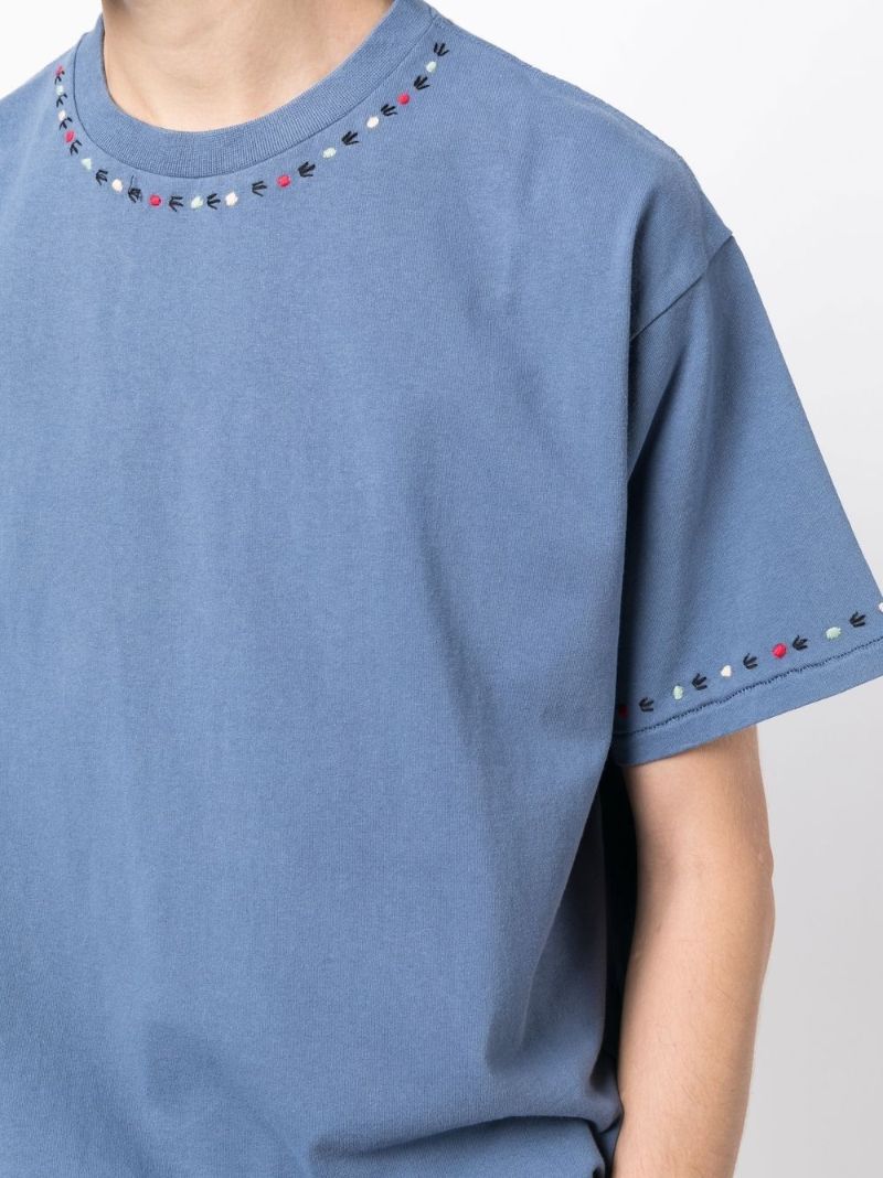 Blue Blooming Garland Embroidered T-shirt