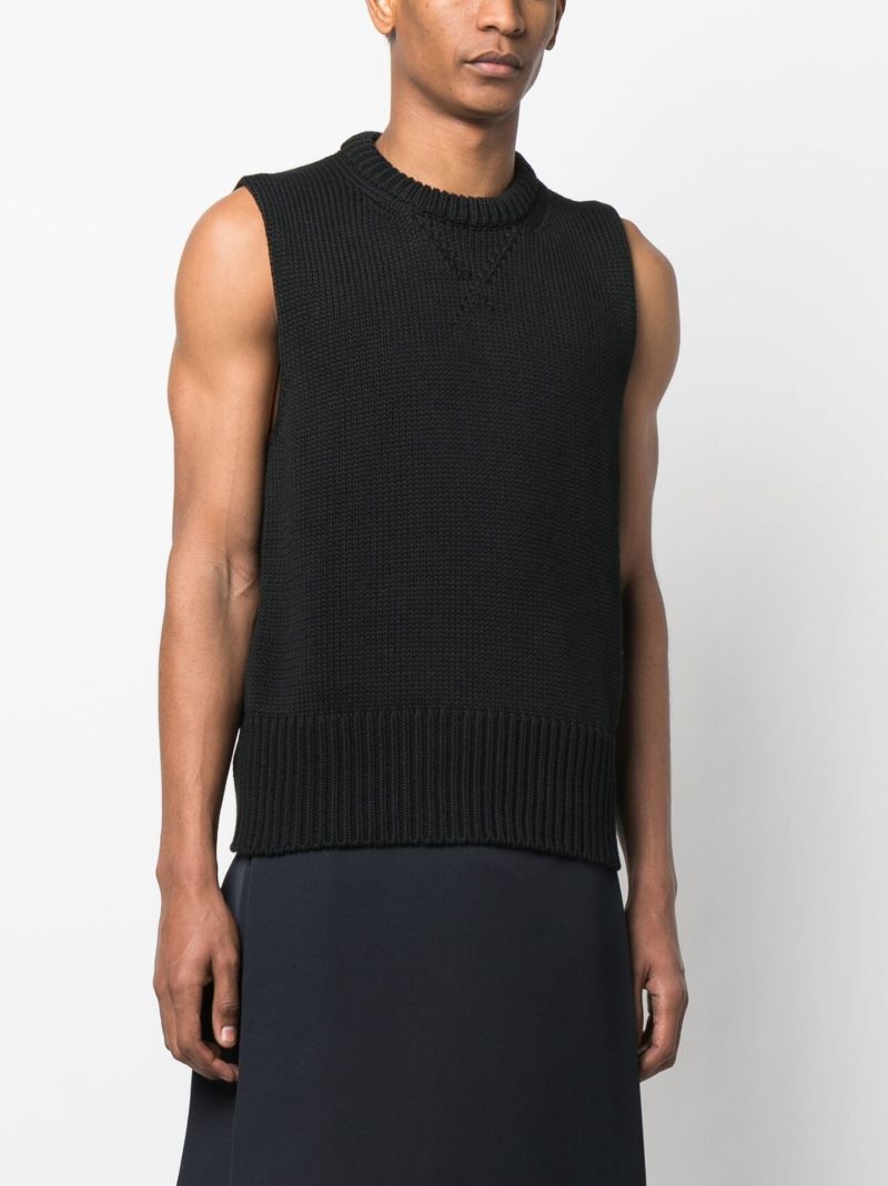 Black Cotton Knitted Vest Top